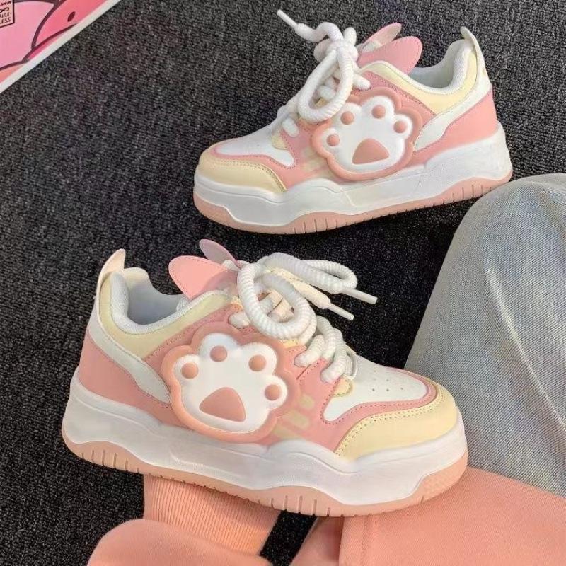 Schoolgirl cute cat claw bread shoes 2025 autumn new sports versatile thick baseplate shoes casual white shoes