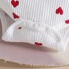 Autumn/Winter Heart Print Baby Bodysuit & Corduroy Overalls Set with Headband