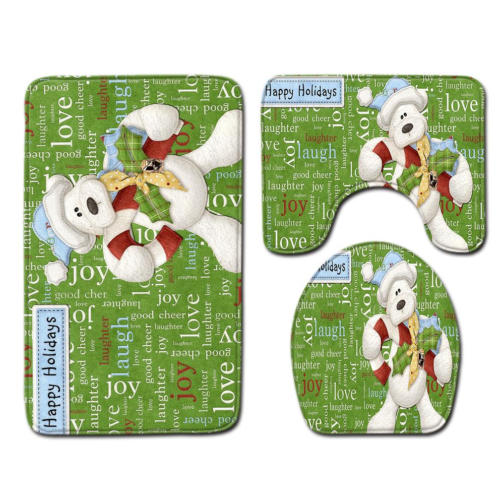 Christmas Shower Curtain Floor Mat Combination Four-Piece Set Bathroom Toilet Carpet Shower Room Mat Foot Mat