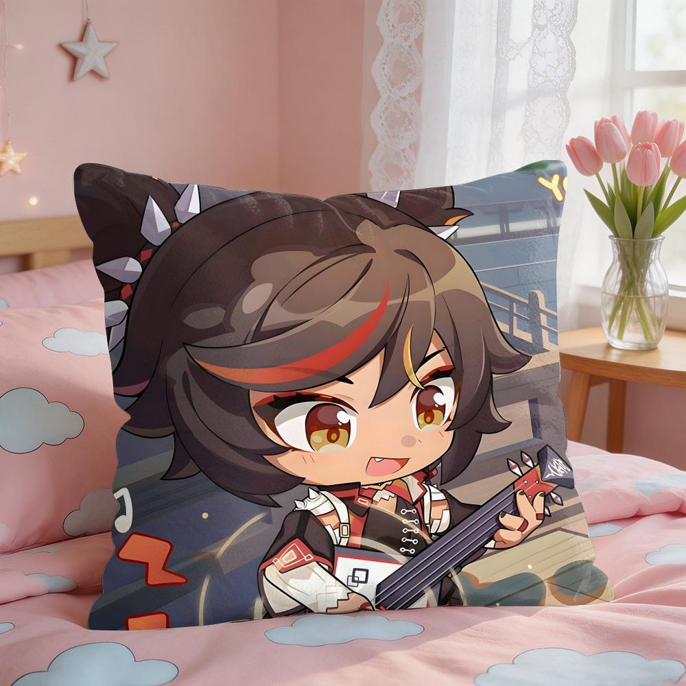Xinyan Cute Genshin Impact Cushion Cover Square Short Plush Pillow Case Living Room Sofa Home Decor Funda X