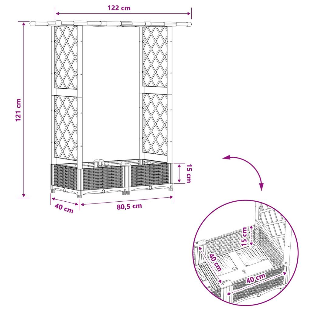 Raised Garden Bed with Trellis and Hanging Roof Brown 122.5 x 40 x 123 cm PP