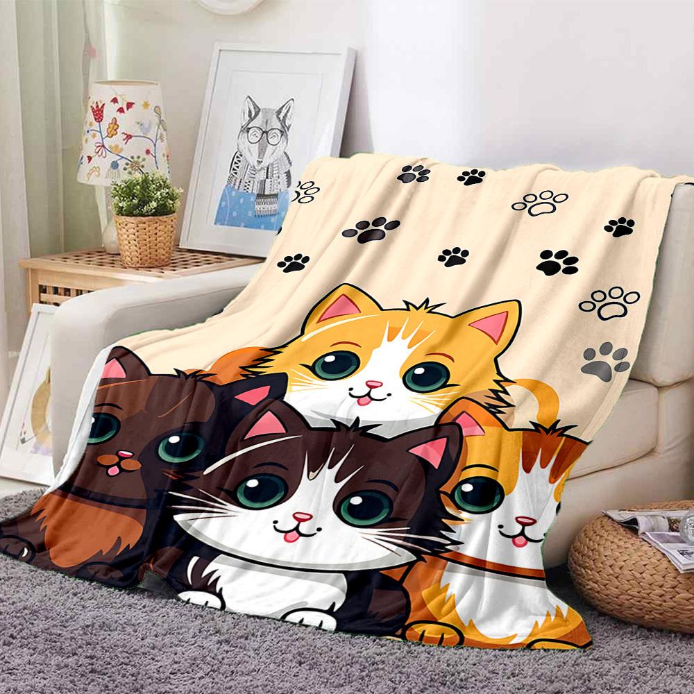 1pc PawPrints Kittens Lightweight Flannel Blanket, Comfortable and Warm Blanket, for Office and Camping Sofa Bed, Livingroom009
