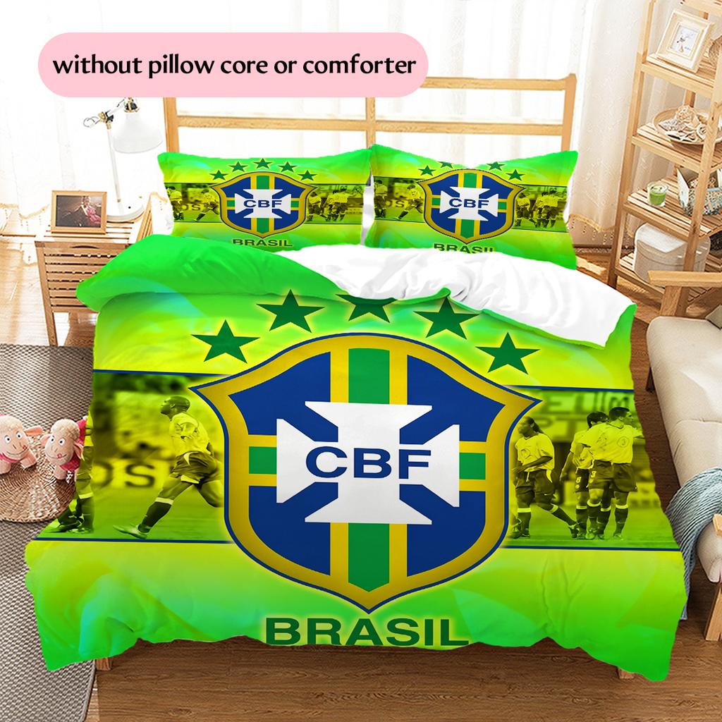 Brazil National Football Team Pattern Bedding Quilt Set Home Decoration Gift (1 * duvet cover + 2 * pillowcase without core)