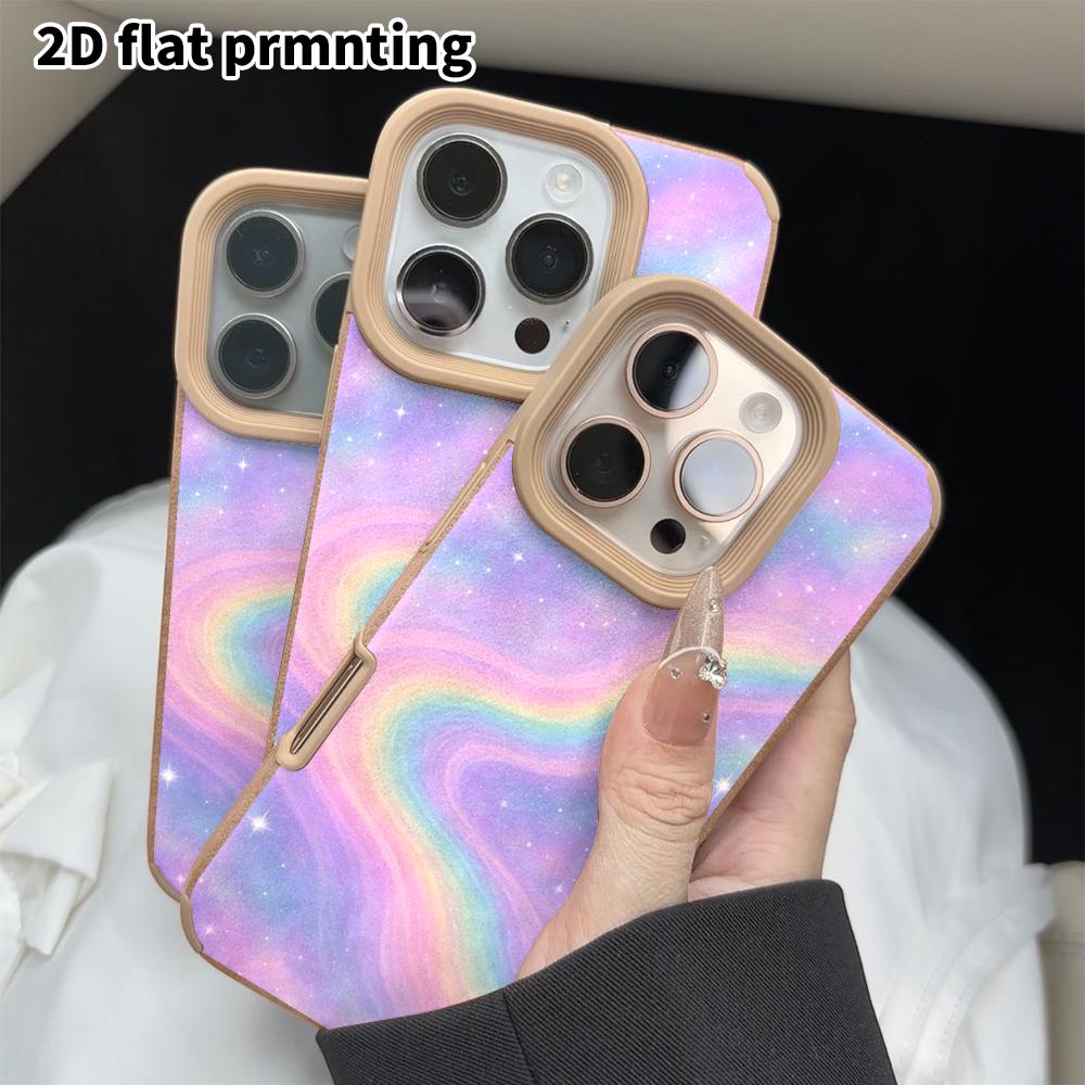 Phone Case: 2D flat lambskin suitable for iPhone 18, 17, 16, 15, 14, 13 Pro protective cases, rainbow nebula, hugging twin bears, Christmas and Hallow