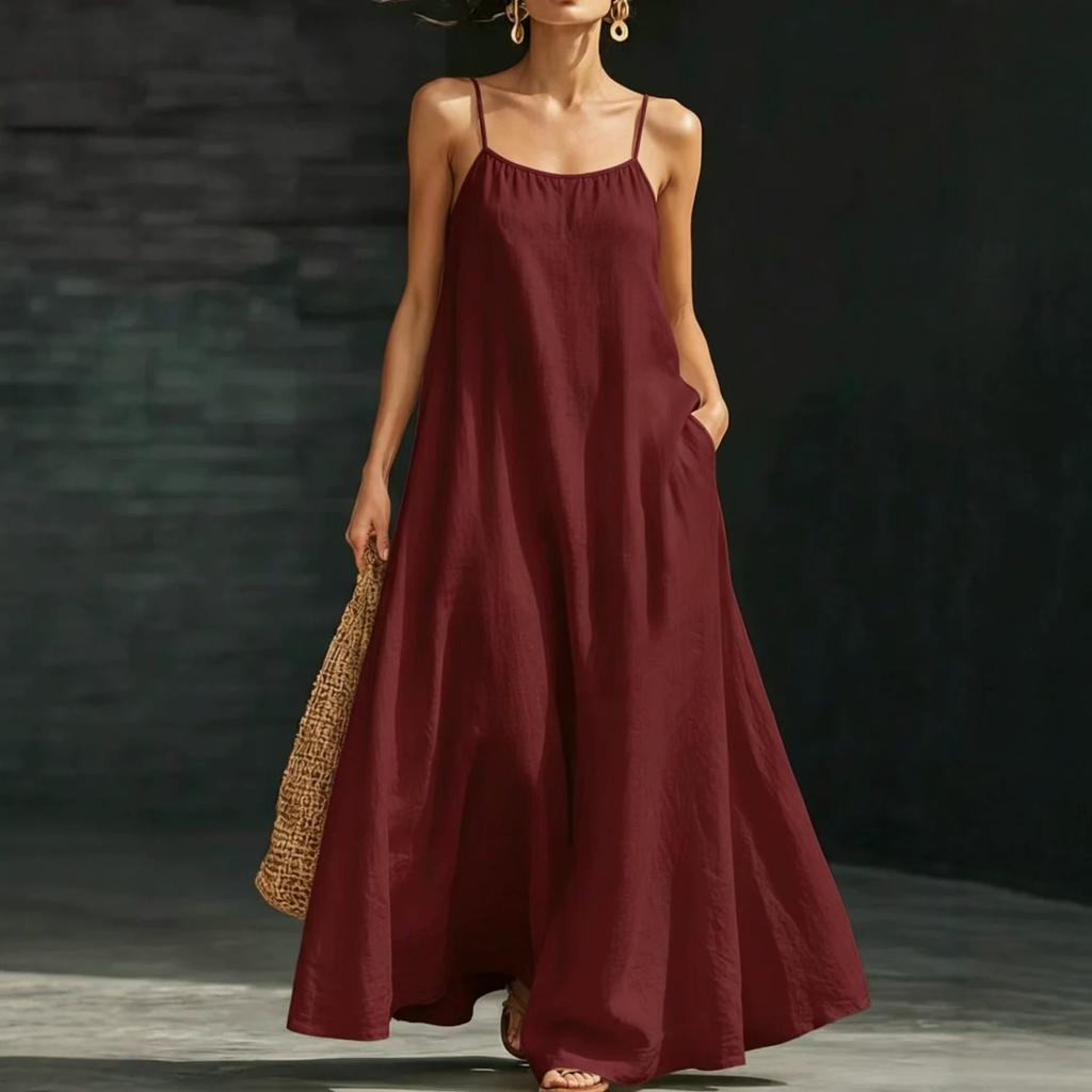 Cross-border Europe, America 2026 Summer Beach Suspender Dress Loose and Elegant Casual Suspender Long Holiday Dress