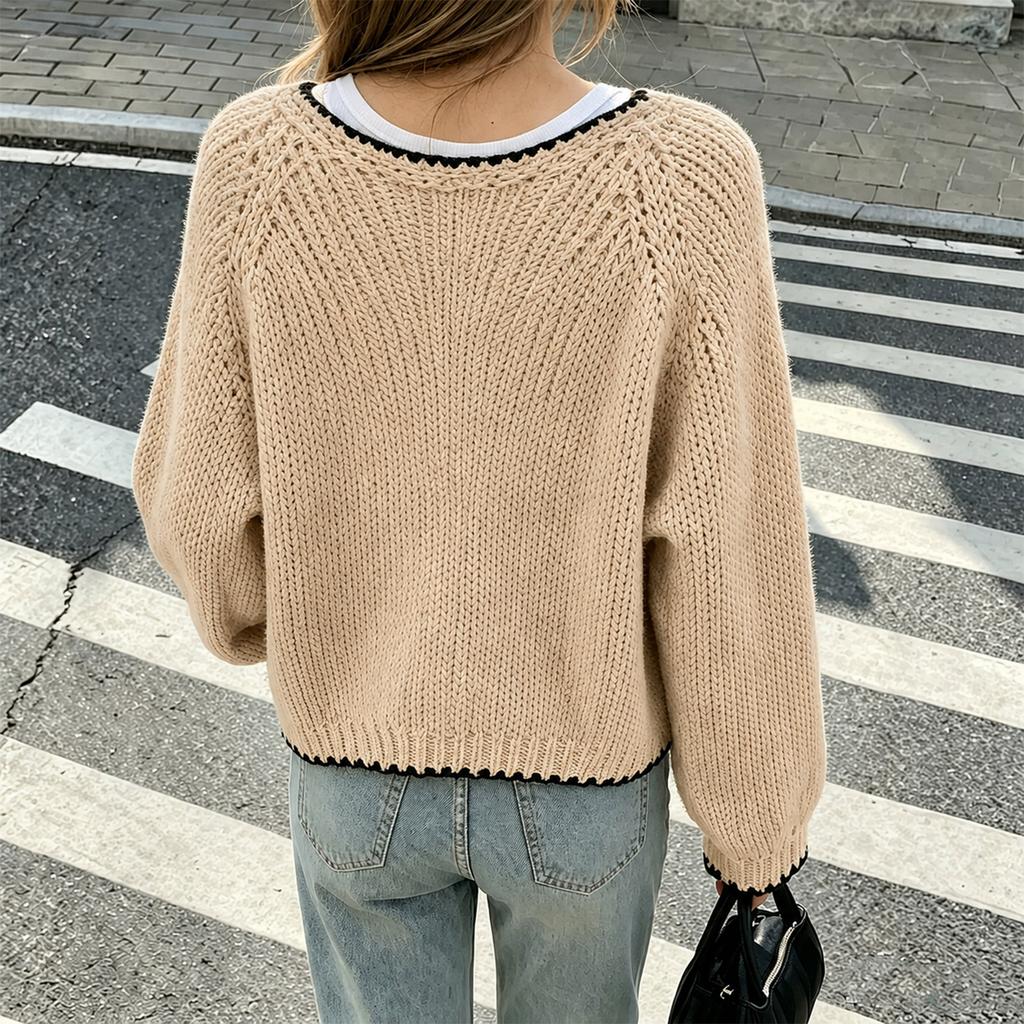 Women's Casual Loose Fit Knit Cardigan with Self-Tie Waist, Color Long Sleeve
