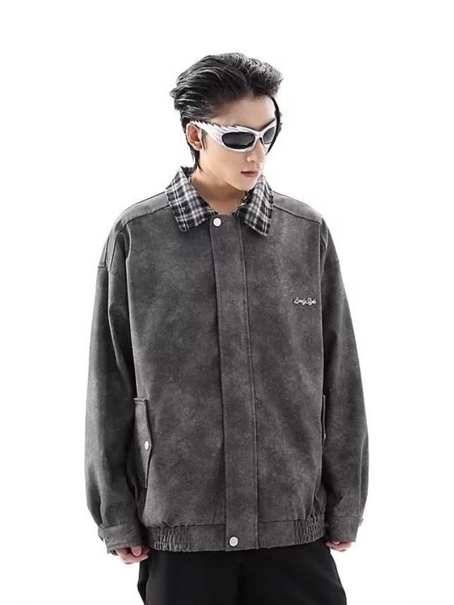 Unisex Retro Karomuster Patchwork Lederjacke - Mellade Street Style Trend