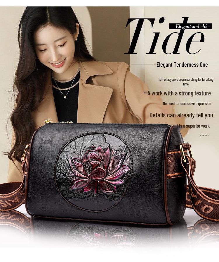 Lotus Print Women's Crossbody Bag: Elegant Autumn/Winter Phone Bag In National Style