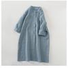 Abito Chemisier in Cotone e Lino Traspirante Collo Alto Manica 3/4 Abbottonatura Frontale Vestibilità Larga Taglie Forti Abito Lungo con Tasche Casual Quotidiano da Vacanza