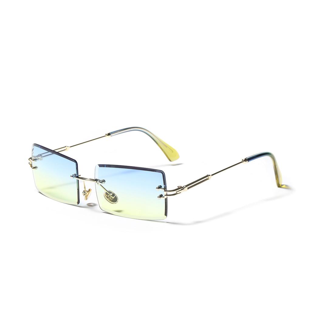 A18976 Square Borderless Sunglasses For Women, Retro Diamond Trimmed Transparent Glasses, Popular
