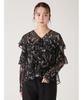 Lily Brown Starry Sky Embroidered Frill Blouse LWFT245101 Black Women's