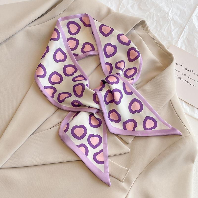 French Purple Small Long Silk Scarf Women's Versatile Headband Hair Tie Thin Narrow Tie Bag Ribbon Streamer Scarf