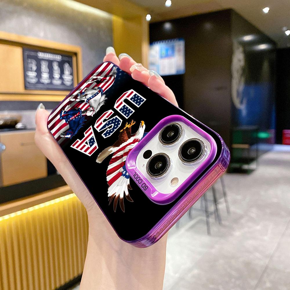 USA America Flag Purple Translucent Mobile Phone Case for iPhone 17 16 15 14 13 12 11 X XR XS Air Pro Max Plus Colorful Cover