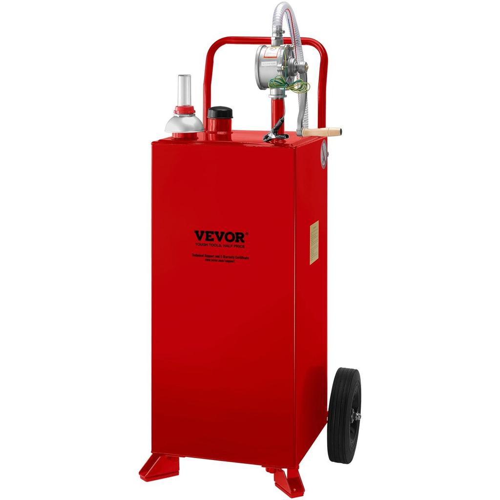 30 Gallon Fuel Caddy, Fuel Storage Tank on 2 Wheels, Portable Gas Caddy with Manuel Transfer Pump, Gasoline Diesel Fuel Container for Cars, Lawn