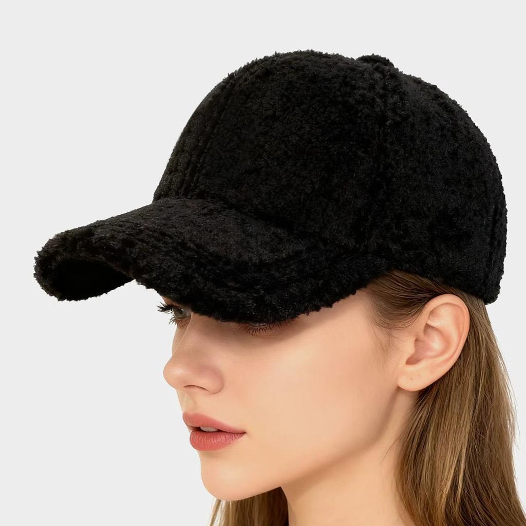 Winter Lammwolle Unifarben Schlichte Baseballkappe - Warmes Teddyfleece, schmeichelt dem Gesicht, strukturierte Krone
