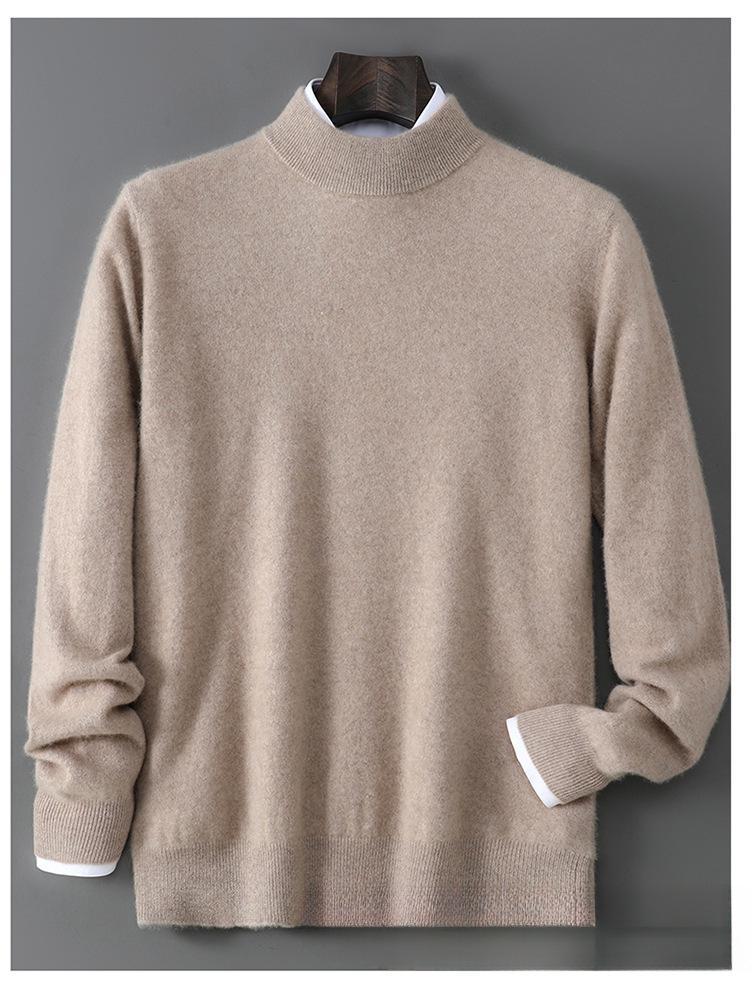 Men's 100% Pure Wool Half-High Neck Knit Pullover Sweater