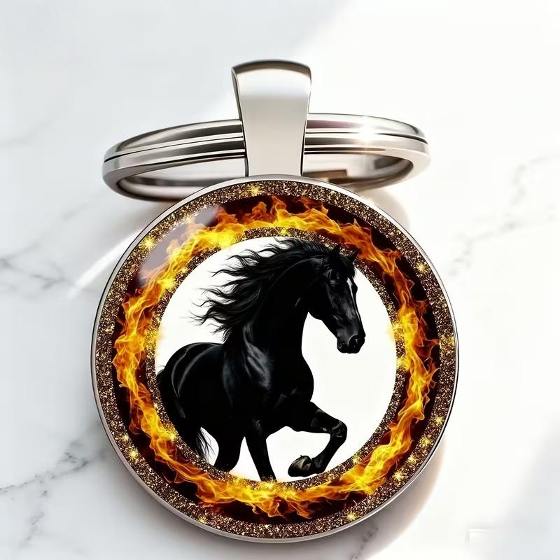 2026 Horse Year Design Dome Glass Alloy Keychain Zodiac Pony Pattern Pendant Backpack Hanging Decor Car Keyring New Year Gift