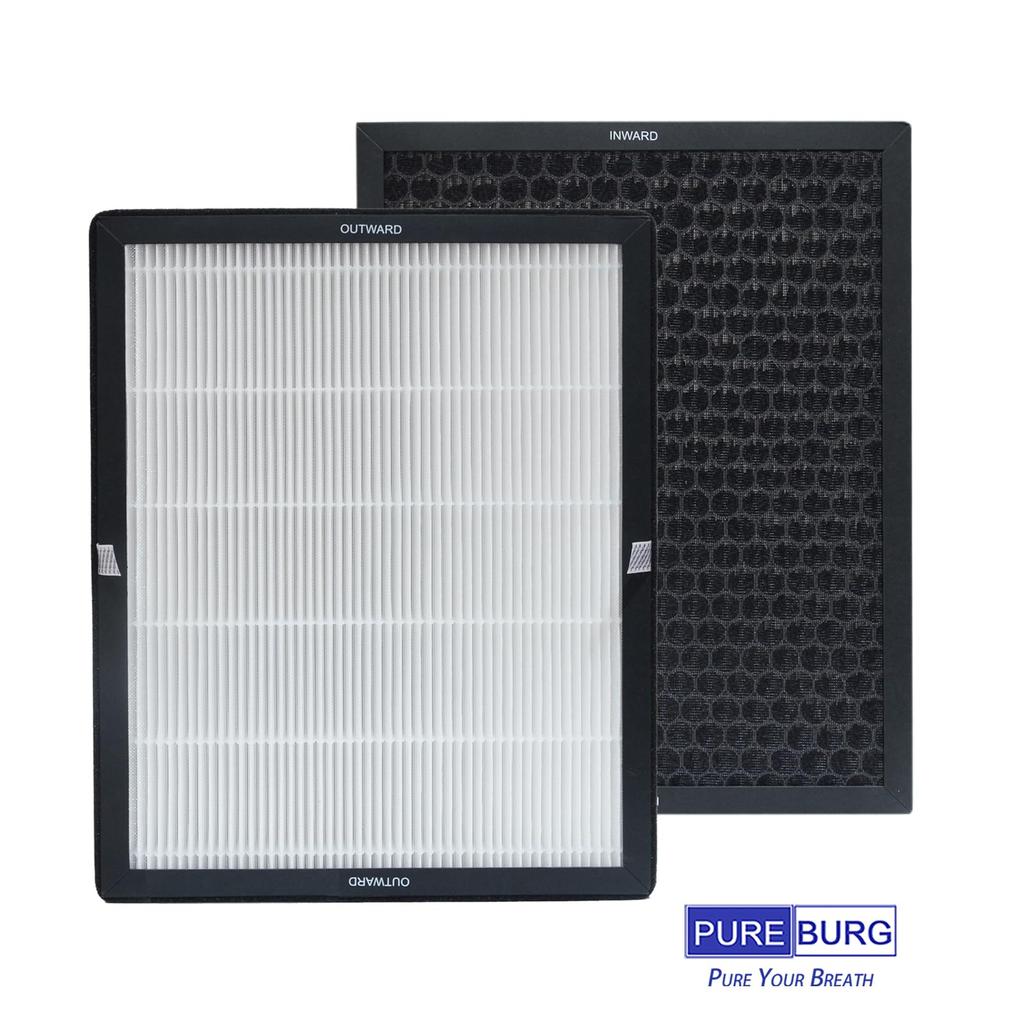 PUREBURG Ersatzfilter Kompatibel mit LUNINO Air 2er-Pack H13 3-Stufen-Filtration Aktivkohle 2-in-1 E-200 Luftreiniger,