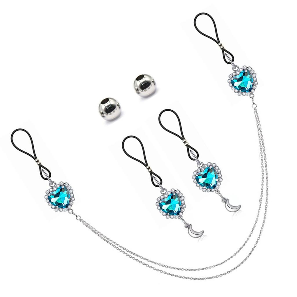 Set elegant de inele pentru mamelon cu strasuri și lanț, bijuterii pentru femei la modă, pentru vacanță și entuziaști ai stilurilor unice