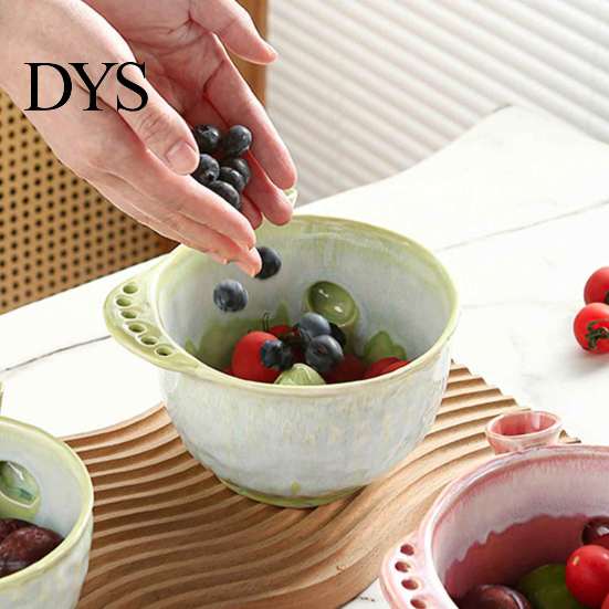 Escurridor Rápido para Frutas y Verduras Cerámica con Diseño de Remolino de Bayas, Colador de Frutas Auto Giratorio con Recipiente Filtrante Integrado y Agujeros de Drenaje, Preparación de Cocina