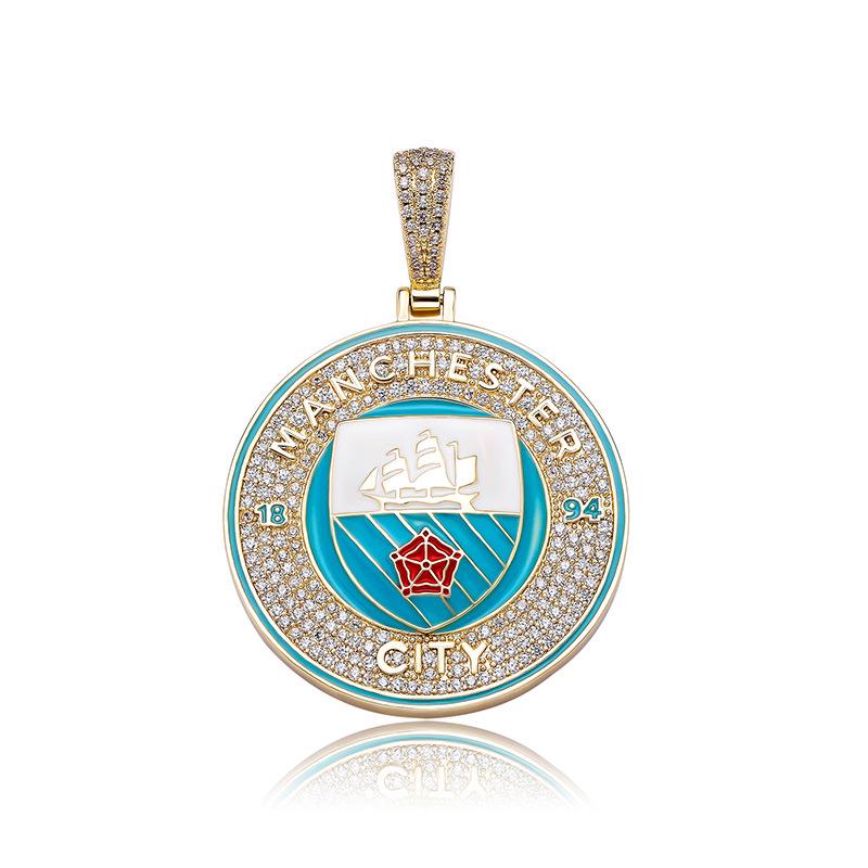 European & American Hip-Hop Football Club Badge Pendant with Colorful Drip Oil - Fan Commemorative Medal Necklace
