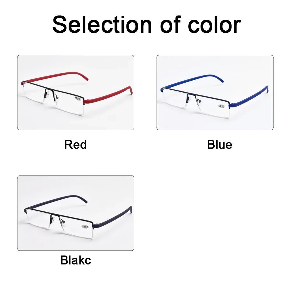 TR90 Mens Womens Half Frame Reading Glasses With Case 1.5 2.0 2.5 3.0 Metallic Galf Rim Prescription Eyeglasses