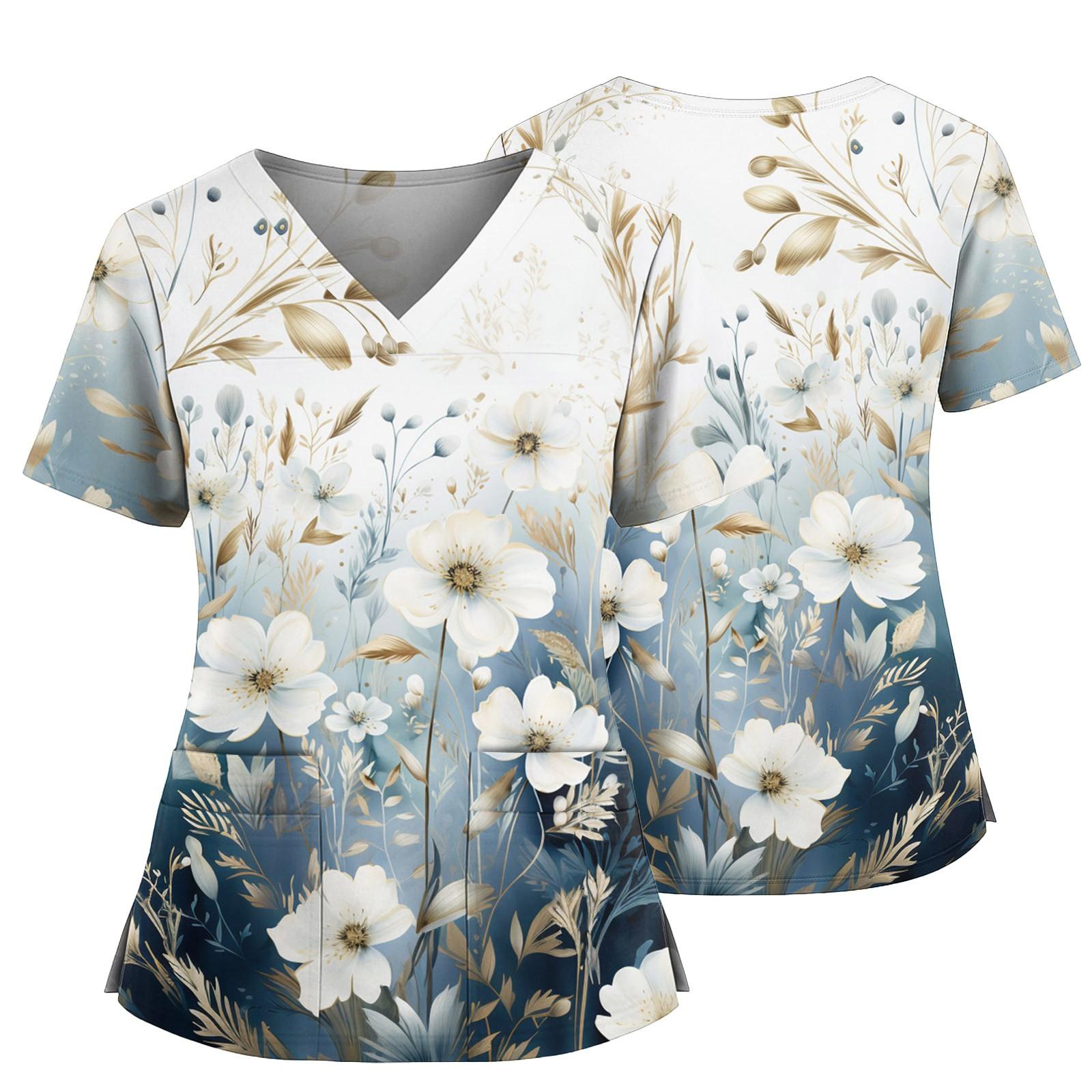 

Женский повседневный топ с принтом, V-образным вырезом, карманом, боковым разрезом и короткими рукавами M