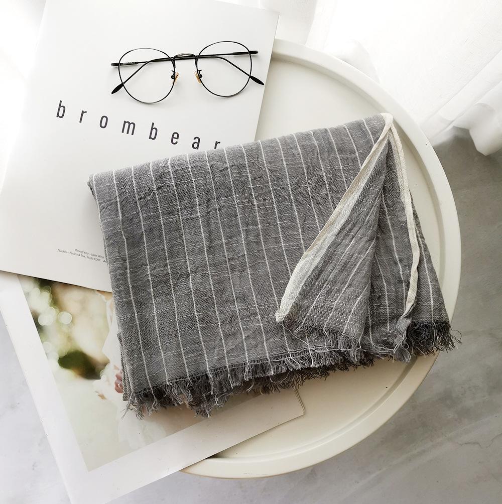 

Хлопково-льняной шарф женский осенне-зимний новый полосатый плиссированный минималистичный мужской шарф 190cm*75cm светло-серый