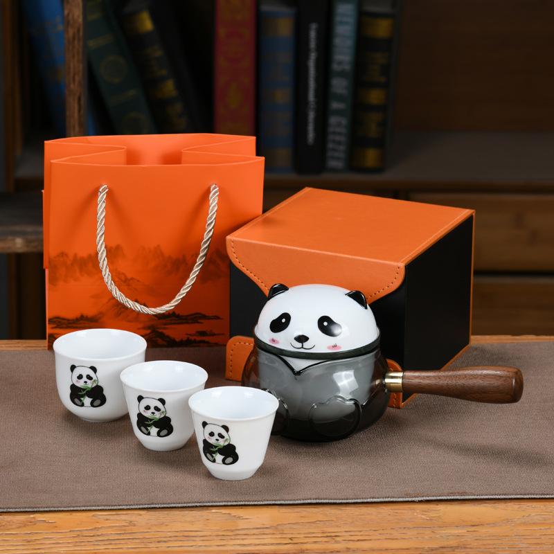 Panda Ceramic Tea Set Outdoor Portable Travel Tea Set Three Cups Express Portable Set Business Creative Portable