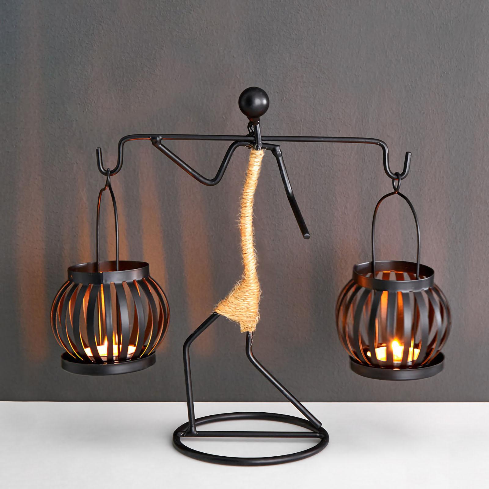 

Подсвечник Кованое железо Уникальная форма Пеньковая веревка Художественный канделябр Для украшения бара Столовая