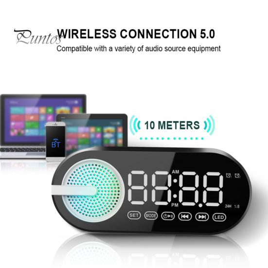 Trådløs Bluetooth-kompatibel høyttaler liten vekkerklokke Energisparende modus LED-skjerm Trådløs musikkhøyttaler med doble alarmer