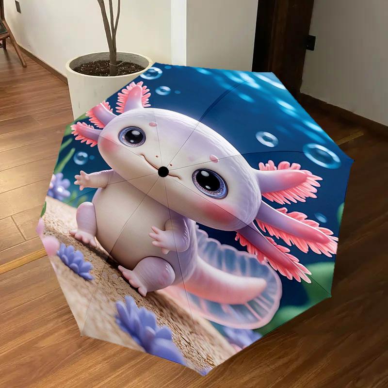 1PC Axolotl Ocean Umbrella-8-Rib Reinforced Portable Folding Travel Suitable for All Seasons Outdoor Daily Use  -J0353