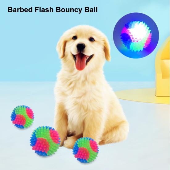 Spiky Ball Dog Toy with LED Bite Resistant Squeaky Light-up Rainbow Ball Interactive Toy Small Medium Large Dogs Teething Cleaning Chew Toy