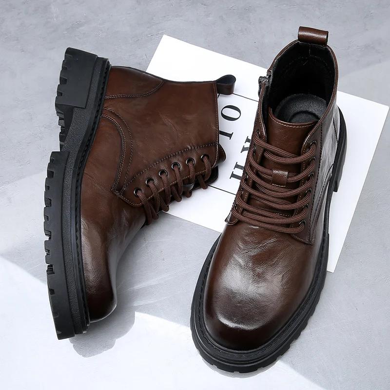 Men Genuine Leather Shoes Sneakers Mens Boots Fashion Casual Ankle Boots Man Male Platform Shoes for Men Designer Luxury Shoes