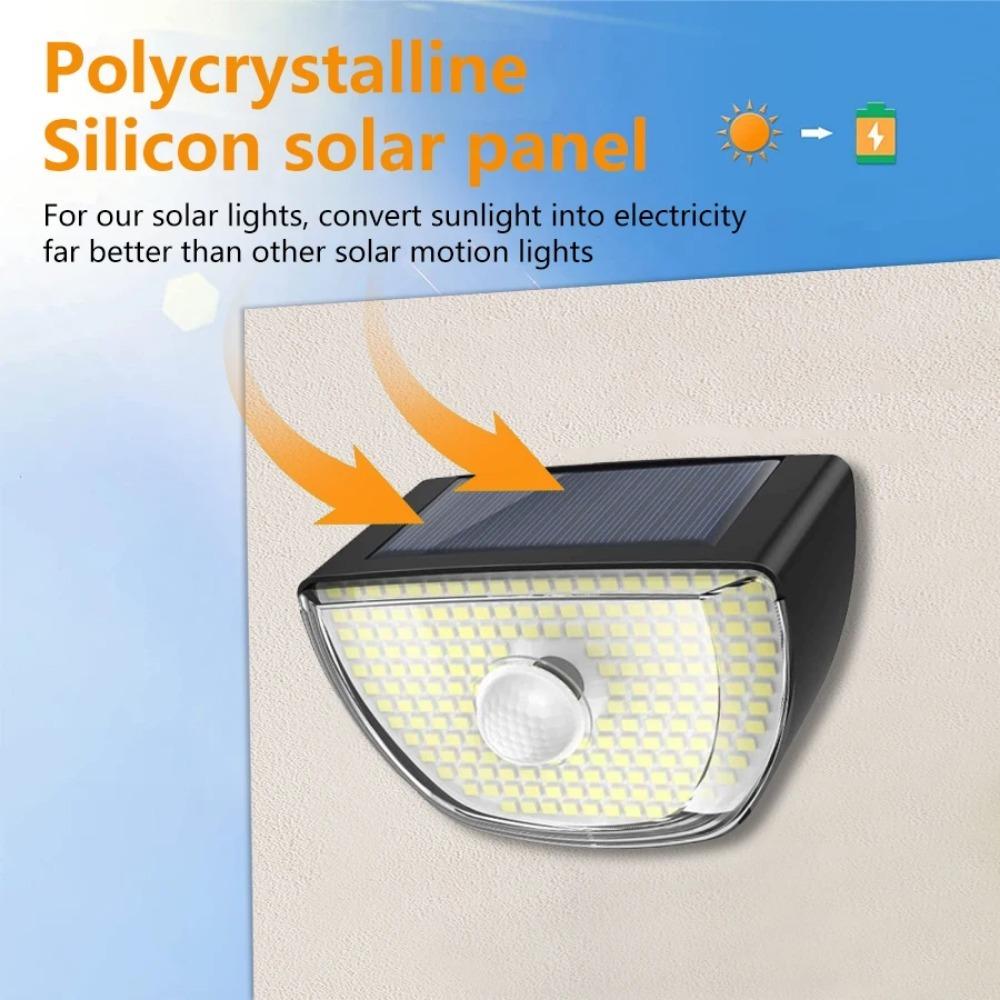 Waterproof 200 LED Solar Lights with Motion Sensor Outdoor Solar Security Lighting Wide Angle Solar Wall Light for Yard Garage Porch Garden