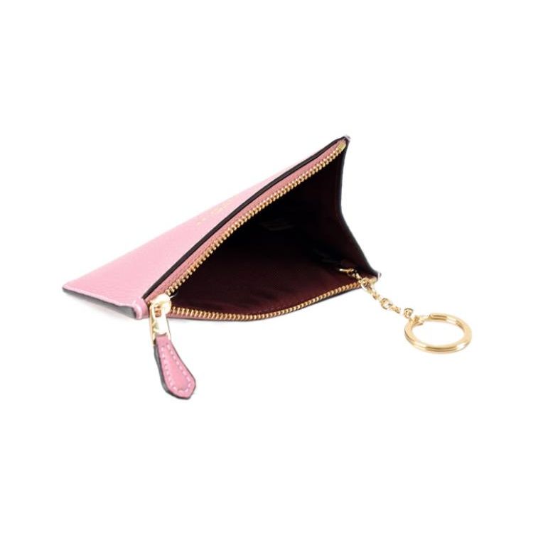 Coach Key Case 13 Solid Color Letter Logo Zipper Pebble Grain Leather Wallet Key Pouch Women Wallets Pink C7957G-IMOUS