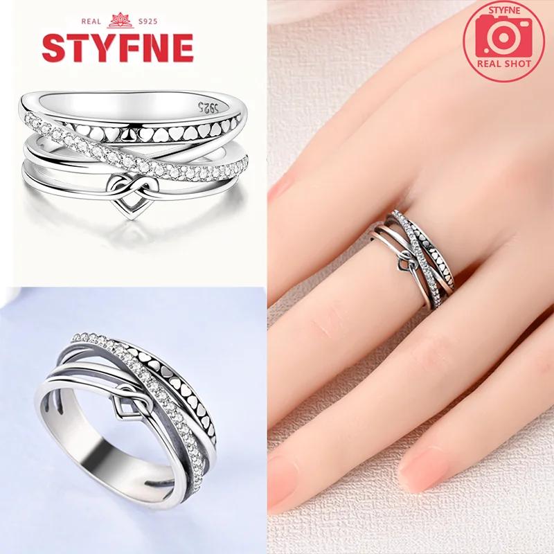 Unendliche Liebe Schmuck Schwarz & Rosa Herz Glänzende Zirkon Ringe Mode Neu 925 Silber Damenringe für Valentinstagsgeschenk