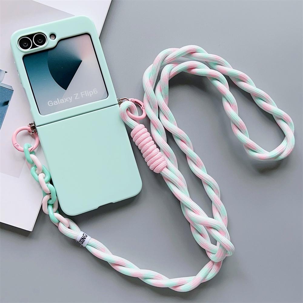 

for Samsung Galaxy Z Flip 7 6 5 4 3 Zflip7 Z Flip6 Crossbody Lanyard Candy Color Fold Phone Case Shockproof Soft Cover Galaxy Z Flip 6