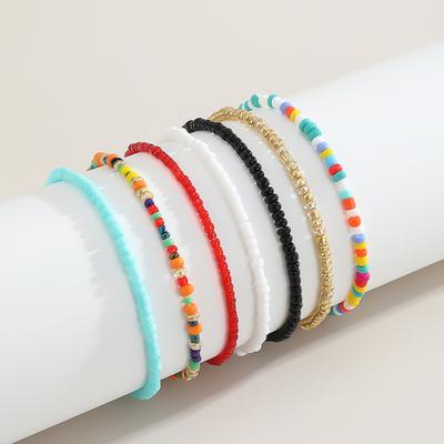 Bracelets de cheville en perles colorées pour femmes, 7 pièces, bijoux élastiques de couleur contrastée, Bracelets de cheville pour la plage