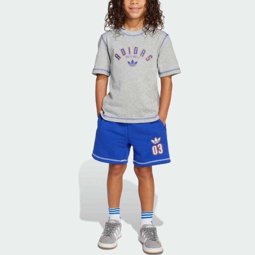 adidas Originals Casual Sportswear 2 Piece Set Medium Heather Gray/Bright Blue Kids' JX5258