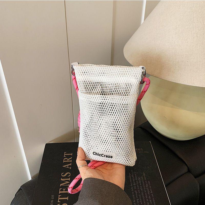 

Sweet Fresh Mobile Phone Bag Women 2025 Summer New Hollow Shoulder Bag Shoulder Mesh Portable Storgage Bag White