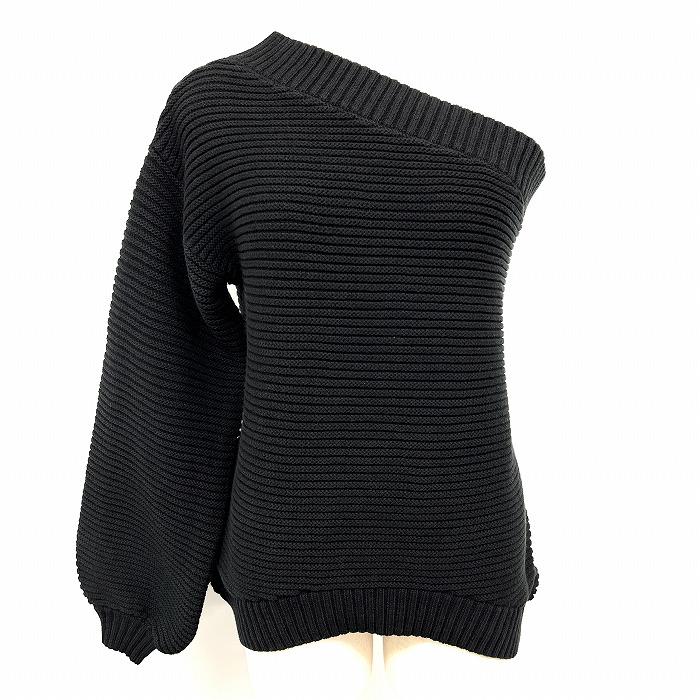 [New] [Impression N] AZUL by moussy Knit sweater Puff sleeve Front hem slightly short One shoulder Long sleeve Rib border Cotton x Acrylic Free Black