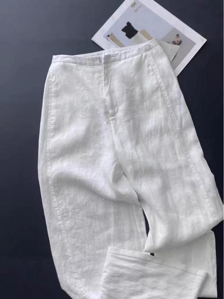 Elegant Summer 2025 White High-Waisted Linen Wide-Leg Pants for Women