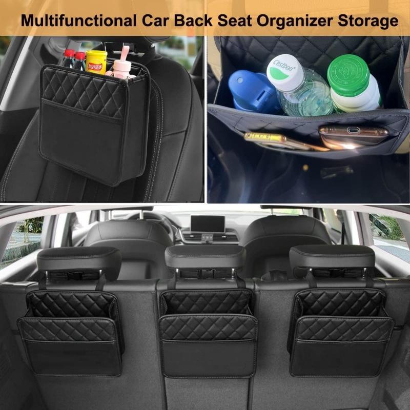 Faux Leather Car Back Seat Organizer Protector with Hanging Storage Bag - Vehicle Interior Organizing Solution