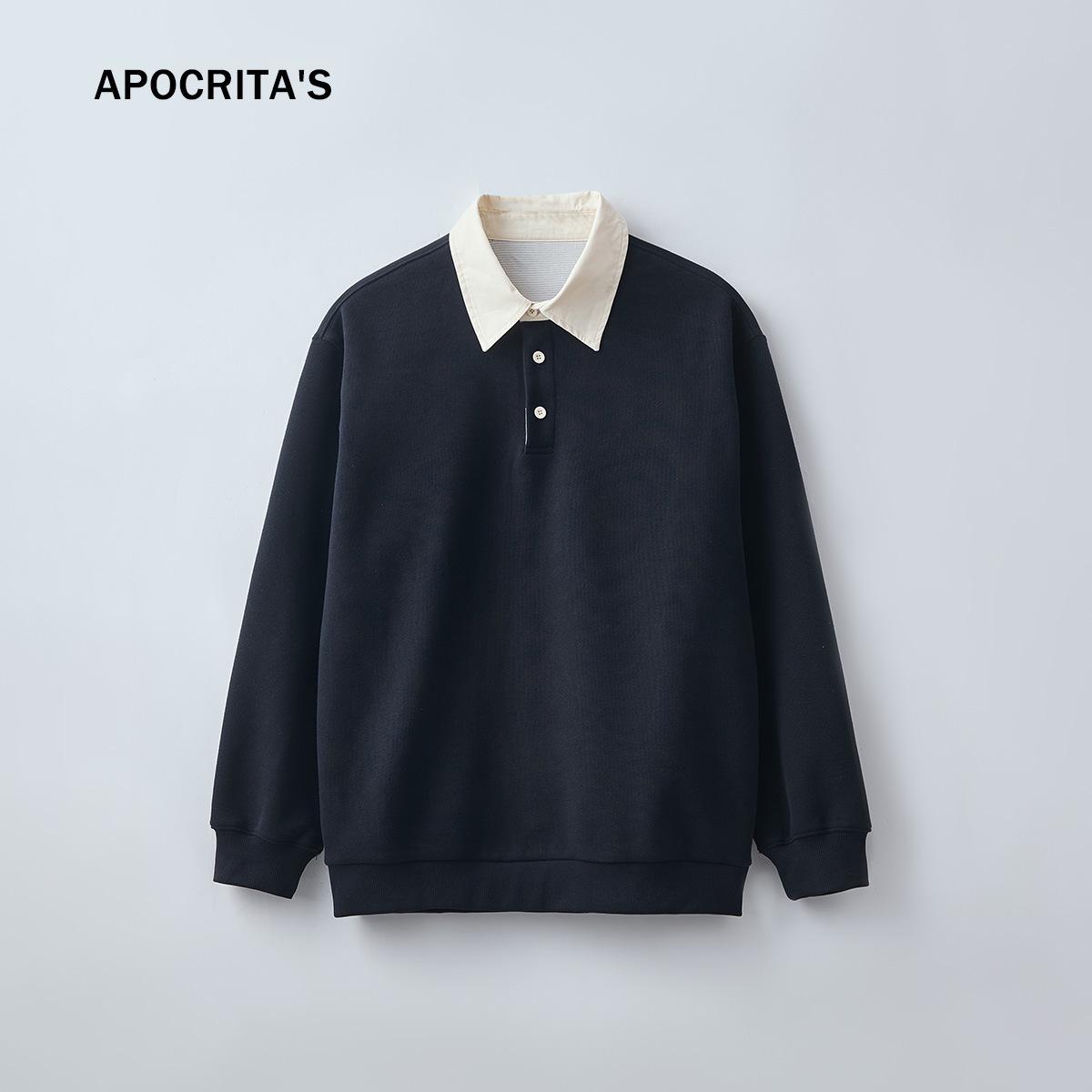 APO Men s Color Block Pullover Hoodie | Autumn Winter Heavyweight Trendy Brand Lapel Long Sleeve Loose Fit S