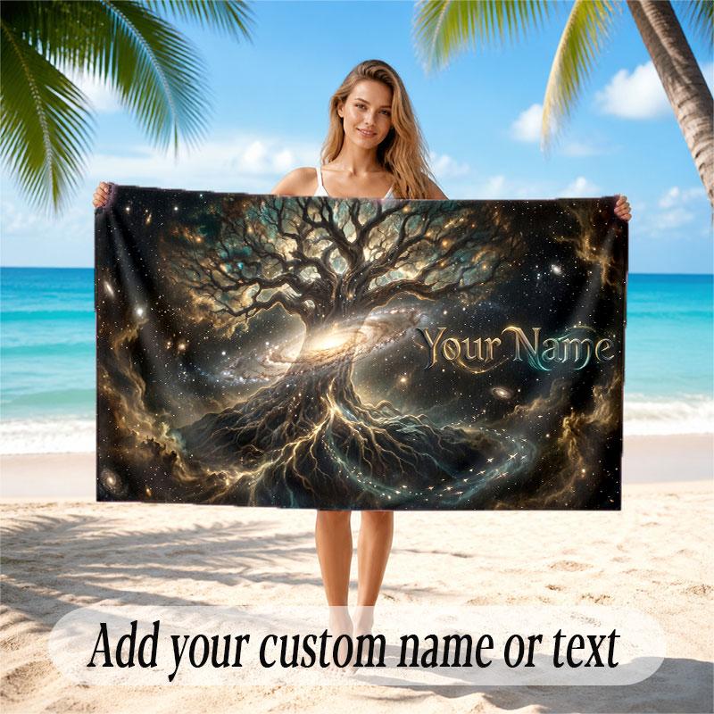 Tree of Life Theme Beach Towel Personalized Custom Name & Text Soft Quick Dry Beach Towel for Swimming Travel