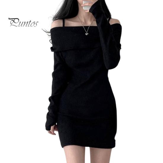 

Женские трикотажные топы с открытыми плечами, длинные рукава, однотонные, облегающие, топы, сексуальные, ребристые, длинная блузка S чёрный