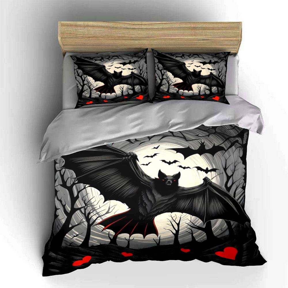 Gothic Bat-Themed Three-Piece Set Kid S And Adults Bedroom Decor, Exquisite Three-Piece Bedding Set Gift EU Twin 135X200cm&set
