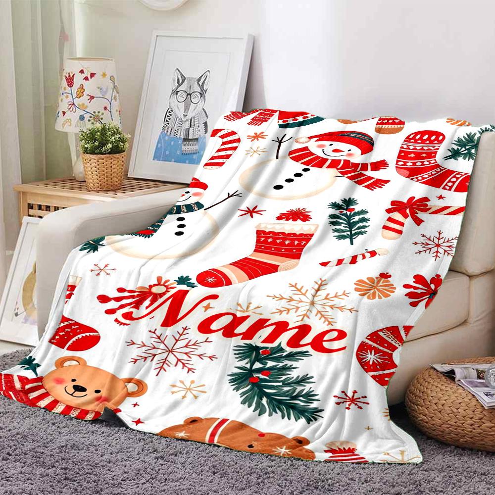 Custom Name Christmas Theme Printed Blanket - Perfect for Couch, Bed, Travel & Outdoor Use | Machine Washable, Cozy & Durable.
