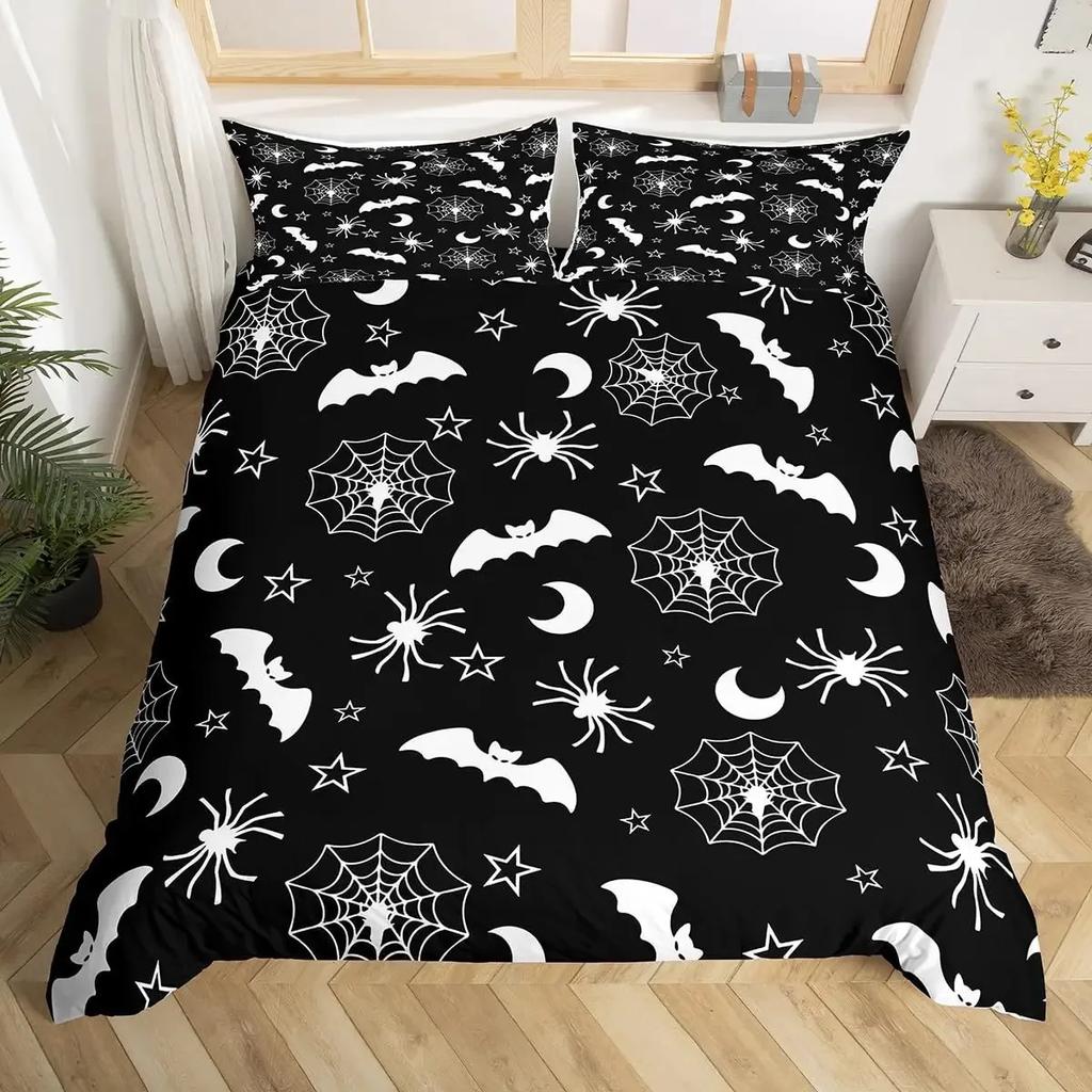 Happy Halloween Bedding Set 3D Bat Printing 2-3 Piece Set (No Core) Suitable For Bedroom Duvet Cover Set Halloween Decor Gift